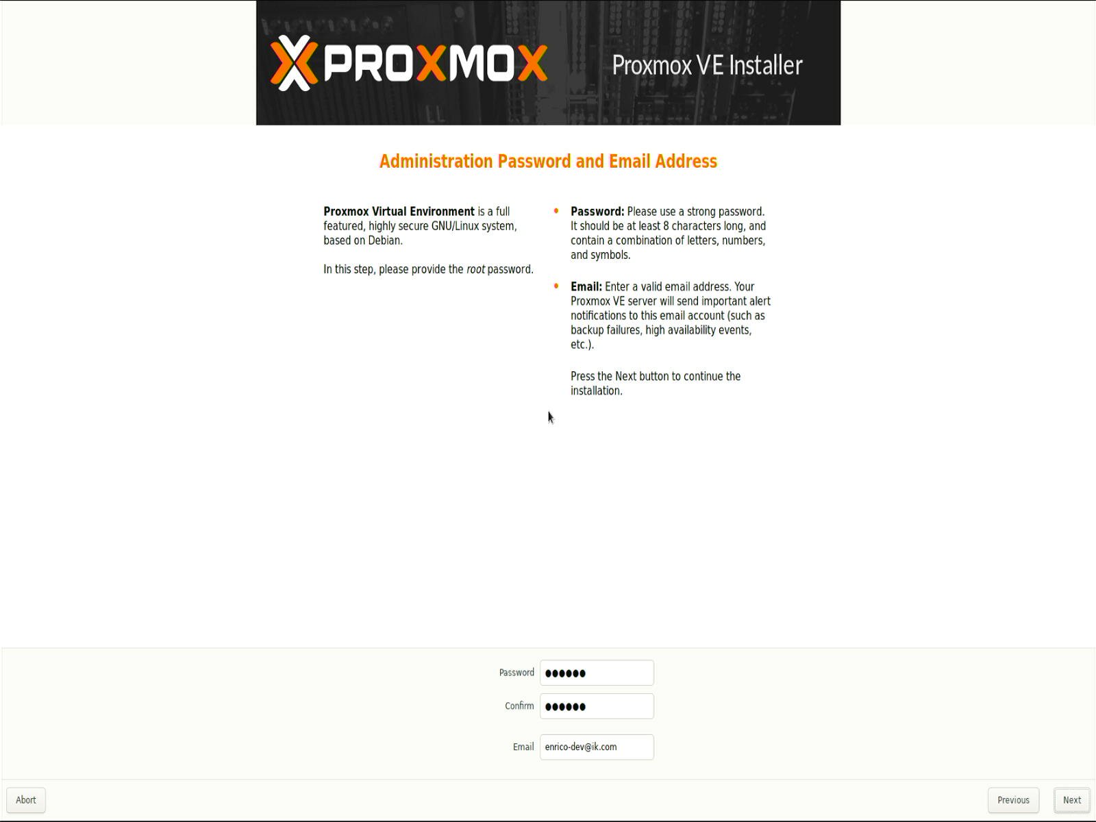 proxmox root password